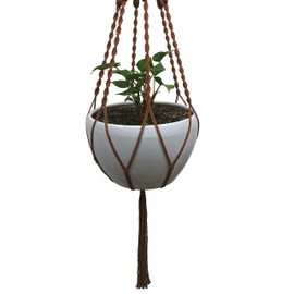6 Legs Macrame Natural Jute and Cotton Plant Hanger & Holder and Metal Ring, 51-inches Length (Without The White Pot and Plant) (Brown)