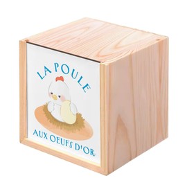 Holzkiste – Die Henne mit goldenen Eiern, Ausdruck für Kinder (10 x 10 x 10 cm)