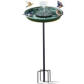 Yiabivo Solar Powered Bird Bath with Fountains for Hummingbirds,Stable Stylish Design with 5-Prong Base Stake Plastic Bird Bath for Outside Lawn Patio Yard Garden