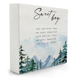 Qvapt Sweet Boy Wooden Box Sign,Inspirational Wooden Box Sign For Boy's Gift,Nursery Boy's Bedroom Desk Decor,Forest Nursery Decor