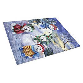 Caroline's Treasures PPP3208LCB Westie Holiay Snowballs Glass Cutting Board Large Decorative Tempered Glass Kitchen Cutting and Serving Board Large Size Chopping Board