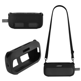 Silicone Case Compatible with Bose New SoundLink Flex 2nd Gen/Bose SoundLink Flex Bluetooth Portable Speaker, Protective Case with Shoulder Strap for Bose SoundLink Flex Bluetooth Speaker (Black)