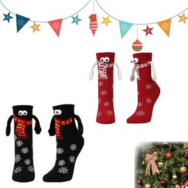 Scinzene 2 Pairs Christmas Socks with Magnet, Hands Holding Socks for Couples, Funny Cartoon Socks, Cotton Socks for Men and Women, Christmas Gifts, 1