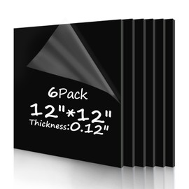 6 Pack 12x12 Plexiglass Sheets 1/8" Thick,3mm Black Acrylic Sheets, Black Plastic Board Polycarbonate Sheet for Handcrafts Signs, Painting, Acrylic Sign, Photo Frame,Weding Invitaton