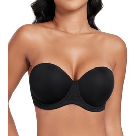DotVol Women’s Strapless Bra, Backless Push Up Bra with Moulded Cups for Evening Dresses, Prom Dresses, Wedding Dresses, black