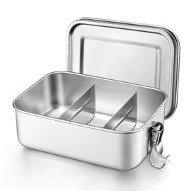 Onader Lunch Box with Compartments, Stainless Steel Lunch Box Bento Box for Children Adults, Lunch Box with Removable Divider for Picnic, School and On the go, Leak-proof and Dishwasher Safe - 850 ml