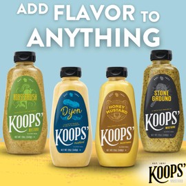 Koops' Best Sellers Mustard Variety Pack – Horseradish, Dijon, Honey Mustard, & Stone Ground – Gluten-Free, Kosher, Made in USA, From Quality Mustard Seeds – 12 Oz, Pack of 4