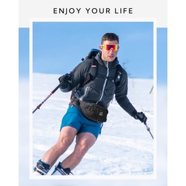 WATERFLY Bum Bag Belt Bag for Men and Women Sports Waist Bag for Running Fitness Jogging Hiking, black, Multiple compartments