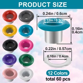 DC,CLISENCE 60 Sets 3mm Metal Eyelets Grommets Kit, 12 Colors Small Eyelets with Washers, Round DIY Eyelets for Paper Crafts, Sewing Eyelets Accessory for Leather Belts, Shoes, Clothes
