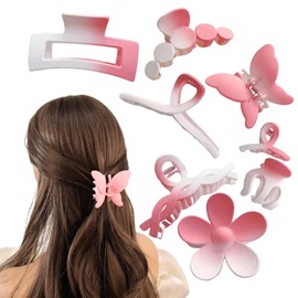 Rannyrena Large Hair Claw Clips Set for Women Thin Thick Curly Hair Multi-Styles Matte Non-slip Hair Clips Strong Hold Hair Accessories (Pink Gradient to White)