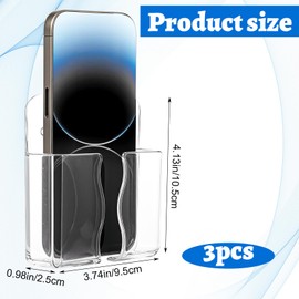 YBEATY Wall Mounted Phone Holder Clear Phone Self Adhesive Stand Bedside Organizer with Charging Hole Remote Control Stand Compatible with Most Smartphone for Home Office Shower Charging