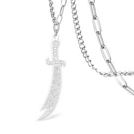 VASSAGO Zulfiqar Sword Necklace for Men Women, Islamic-Inspired, Stainless Steel, Unisex, No Gemstone, Lobster Clasp, Boys, Christmas