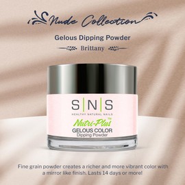 SNS Nail Dip Powder, Gelous Color Dipping Powder - Brittany (Natural, Nudes/Pastel, Shimmer) - Long-Lasting Dip Nail Color Lasts 14 Days - Low-Odor & No UV Lamp Required - 1 oz | SNS Healthy Natural Nails