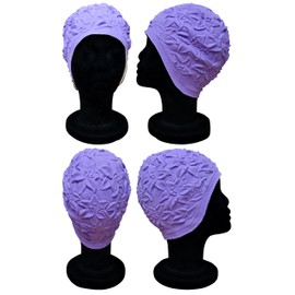 Blue Reef Latex Lily Soft Flexible Plain 3D Effect Floral Pattern Strapless Retro Vintage Swimming Cap Generous One Size Adult (Purple)