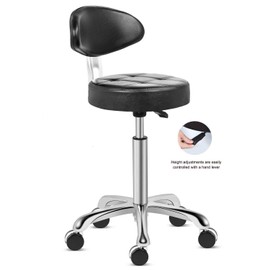 Kaleurrier Rolling Stool Salon Chair with Smooth-Rolling Wheels 360-degree Swivel Seat Heavy Duty Hydraulic Height Adjustable High Barber Cutting Stools (Black, with Backrest)