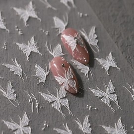 EEUOPQ Nail Stickers, Flower Butterfly Nail Stickers, White, 2 Sheets, 3D Nail Design, Just Stick, Nail Art, Seals, Flowers, Gel Nails, Cute, Nail Deco Parts, Accessories