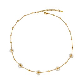 Daisy Pearl Necklace, Dainty Pearl Choker Necklace for Women as Flower Necklace