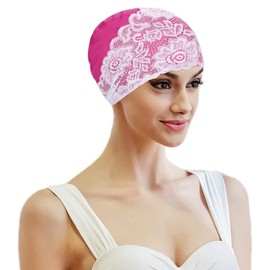 Womens Swimming Cap Ladies Waterproof Swim Cap Lace Flower Swimming Hat Bathing Cap Ears Protection Cap Super Elastic Turban Swimming Cap Comfortable Shower Cap Surfing Cap for Long Hair Short Hair
