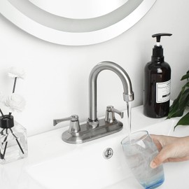 SOLVEX - Mezcladora Para Lavabo de Baño, Grifo para Baño Flexible,Llaves Lavabo Baño,2 Manijas para Grifo de Lavabo,Llave Mezcladora para Baño,Grifo Lavabo,Níquel Cepillado,SP-40008-2