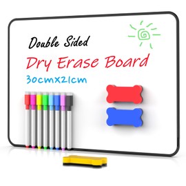 OWill Double Sided A4 Magnetic White Board for Kids Small Whiteboard Writing Learning at Home&Classroom, Mini Whiteboard with 8 Markers & 3 Erasers