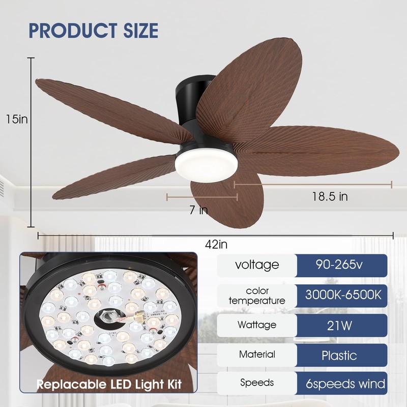 Surtime Palm Leaf Ceiling Fans with Lights-42 Tropical Ceiling Fan