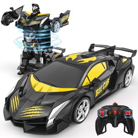 BLUEJAY Transform Rc Cars for Boys 4-7 8-12, 2.4Ghz Remote Control Car 1:18 Scale Transforming Robot, One-Button Deformation 360° Rotation Car Toy Gifts for Boys 3-5 (Bat)