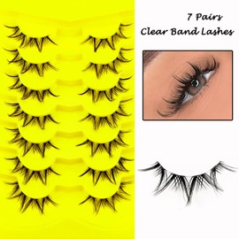 7 Pairs Clear Band False Eyelashes, Cat Eye, Natural Artificial Eyelash Extensions, Fox Eye, Artificial Cluster Eyelashes, Natural Look, Reusable, Lightweight Faux Mink Eyelashes (09)