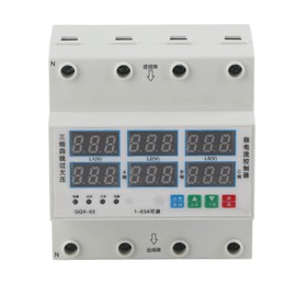 3 Phase DIN Rail Voltmeter Ammeter Adjustable Overvoltage Undervoltage Overcurrent Protector 63A AC390‑500V