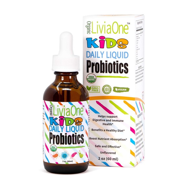 LiviaOne Daily Liquid Probiotics for Kids, Probiotic Supplement for Digestive Health and Immune Support, USDA-Certified Organic, Vegan, and Allergen-Free, Non-GMO Probiotics, 2 Fl Oz (Pack of 1)