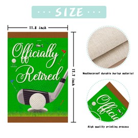 Helewilk Officially Retired Garden Flag, Burlap Vertical Double Sided, Golf Theme Retirement Party Yard Sign, Men Women Golf Enthusiasts Retirement Home Yard Lawn Porch Decor, 12 x 18 In
