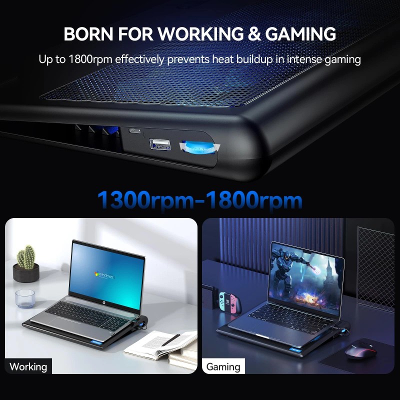 Tecknet Adjustable Laptop Cooling Pad With Dual Fans For Gaming