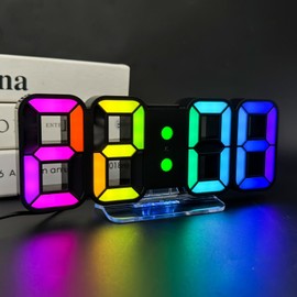 Seutgjie 3D LED Digital Alarm Clock, Table Clock, Digital Clock, 14 RGB Colour Changing, 12/24 Hours, 3 Brightness Adjustments, Night Brightness Mode, Snooze Mode with Remote Control, Black