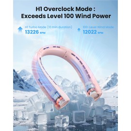 Gaiatop Portable Neck Fan, Wearable 360° Surround Cooling Turbo Airflow, 0 to 100 Speeds, Up to 12.5H Lasting, Rechargeable Hands Free Personal Fans for Outdoor, Travel, Concerts, Office, Gym, Pink