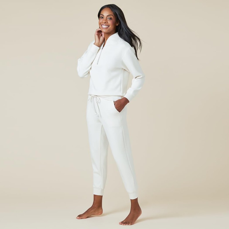 Softies DreamTech 1/4 Zip Jogger Set, Almond, M