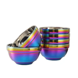 Stainless Steel Bowls Set Double Walled Insulated Soup Bowl Metal Snack Nesting Multipurpose Mixing Bowl (Rainbow, 6 Pack)