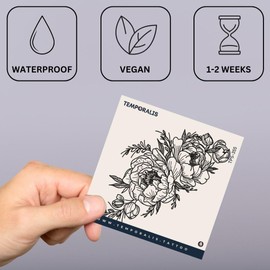 Flower Tattoo - Temporalis® | Temporary Tattoo, Vegan and Waterproof - EU Certified Cosmetics - Lasts 1 to 2 Weeks [Peonies]