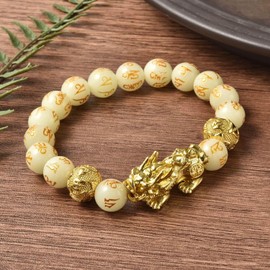 Shop LC Feng Shui Wealth Bracelet for Men Women, Luminous Beads Stretchable Good Luck Bracelet Gold Plated Dragon Jewelry Lucky Gifts for Women 6.50" Valentines Day Gifts