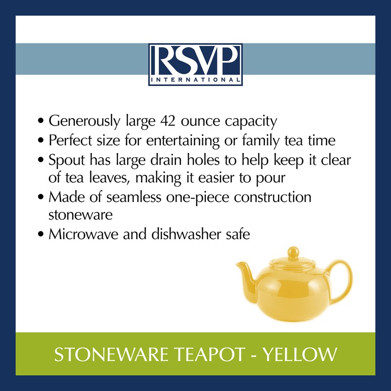 RSVP International Stoneware Teapot Collection, Microwave and Dishwasher Safe, 42