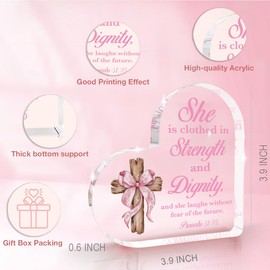 Inspirational Pink Room Decor, Pink Bow Dorm Room Decor for Women, Christian Bible Verse Decoration, Christian Birthday Gifts for Women, Acrylic Heart Decoration Sign for Home Office Bedroom