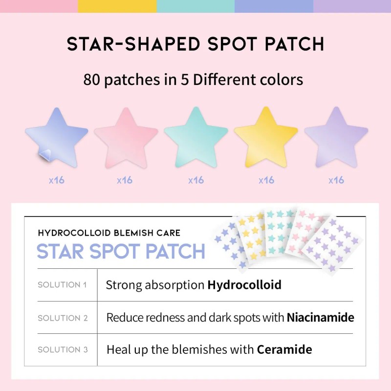 Parche Facial Star Spot Para Acné Y Granos, Hidrocoloide, Ni