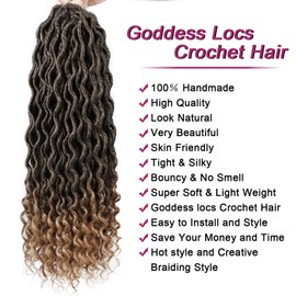 Goddess Locs Crochet Hair - 6 Packs 24 Inch Curly Faux Locs Crochet Hair for Black Women, Crochet Pre-Looped Curly Hair Faux Locs Synthetic Braiding Hair Extensions (24 Inch, 6Packs, 1B/30/27#)