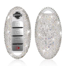 Bling Key Fob Cover Case for Nissan Rogue Altima Maxima Infiniti Murano Sentra Armada Pathfinder Titan Lannia Qashqai Crystals Diamond Keyless Entry Remote Control Smart Rhinestones Key Shell(White)