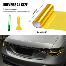 Suvnie 12 × 48 Inch Car Light Tint Film, Shiny Chameleon Headlights Tail Lights Fog Lights Films with Squeeze & Cutter, Self Adhesive Vinyl Film Sticker Sheet Roll Car Accessories (Golden)
