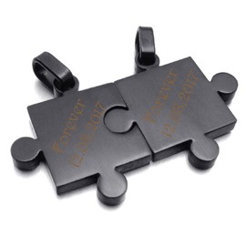 aplusashop ID Partner Pendant + Chains 2 Puzzle Pieces with Engraving of Choice in 4 Colours, Stainless Steel