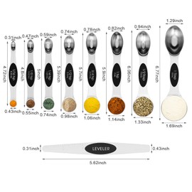 Aovchei 9 PCS Magnetic Measuring Spoons Set, Dual Sided, Stainless Steel Small Tablespoon, Teaspoons, Fits in Spice Jars, for Dry and Liquid, Black