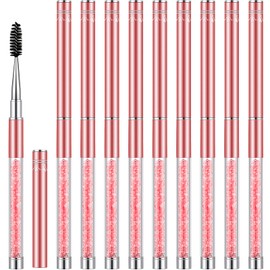 10 Pieces Eyelash Brush with Cap Portable Mascara Applicators Reusable Mascara Wands Eyelash Extension Brush Cosmetics Spoolies Eyelash Brush with Tubes for Women Girls Travel Vacation (Pink)