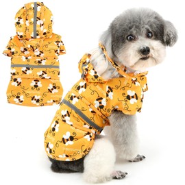 Zunea Waterproof Dog Raincoat with Hood for Small Dogs Lightweight Reflective Puppy Raincoats with Leash Hole Pet Dogs Rain Jacket Poncho Slicker Funny Bees Pattern Costumes Rainwear Clothes Orange M