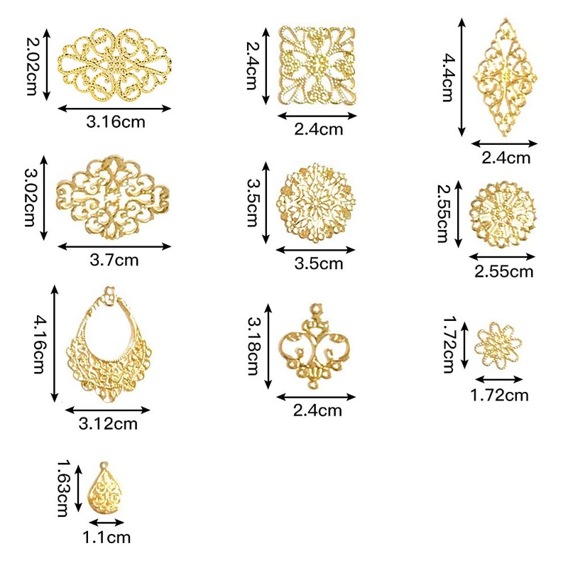 Samcos Watermark Parts, Set of 100, Gold, Flowers, Moon, Drops,