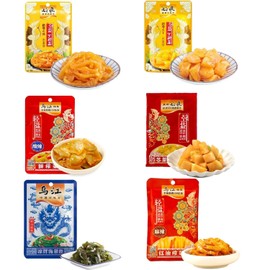 Spicy Crispy Fermented Spicy Pickled Vegetables - Individually Packaged Asian Flavor Pickles, The Ideal Accompaniment to Meals, Dried Kelp Spicy Radish Zhacai 6-Flavor Assortment 6 Pack