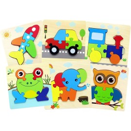 Think-N-Build Montessori Wooden Jigsaw Puzzle Toy for Toddlers Boys and Girls: 6-Piece Set - E